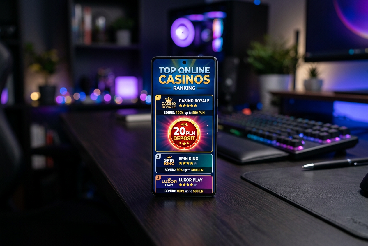 A modern smartphone showing an online casino ranking.